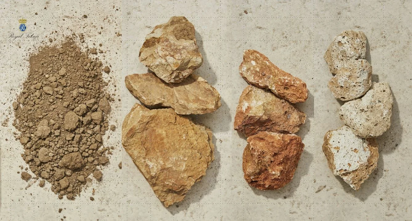 Rocks from Tokaj's single vineyard sites. From left to right: Mézes Mály, Nyulászó, Szt. Tamás and Betsek.